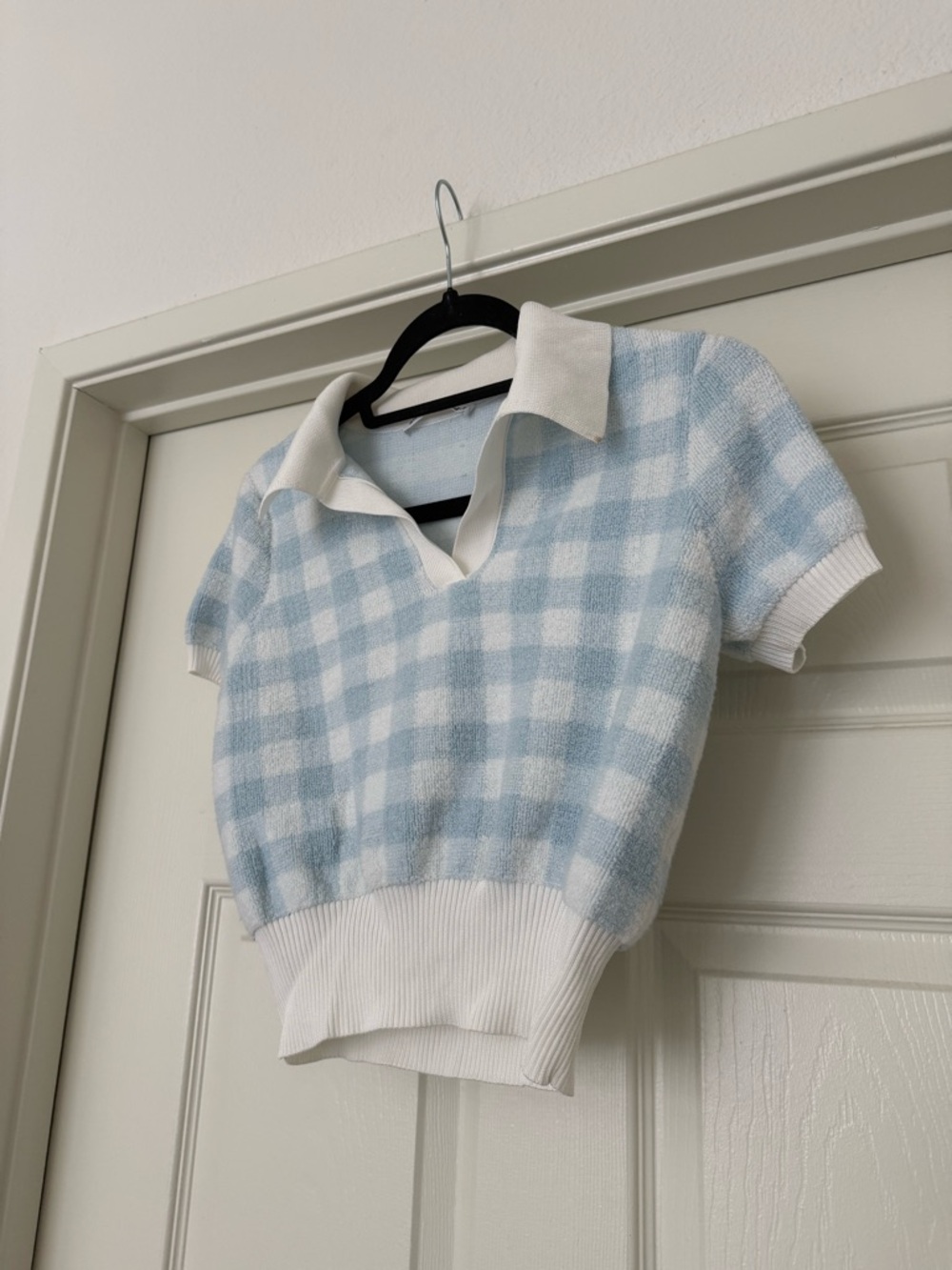 Alexander Wang Towel Gingham Polo Top in Oxford Blue & White - Picture 6 of 12